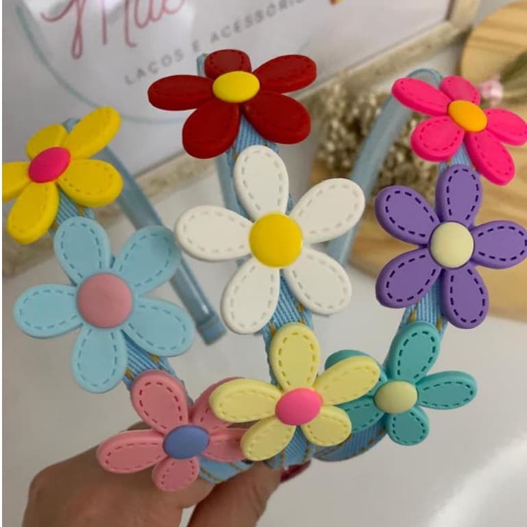 Laço de cabelo infantil com flor - Tiara flores - Mini presilhas