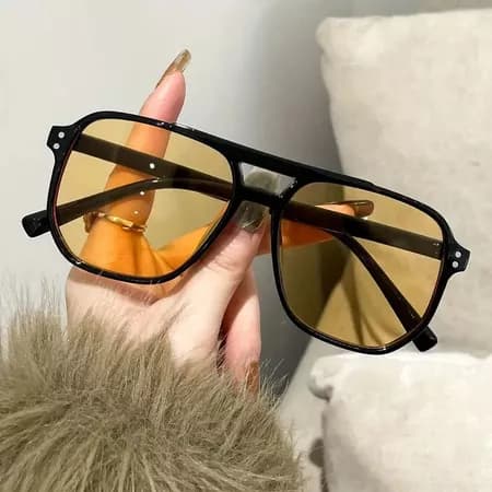 Óculos de Sol Retro Unissex Preto e Amarelo - Proteção UV, Lentes Oceânicas, Armação Grande