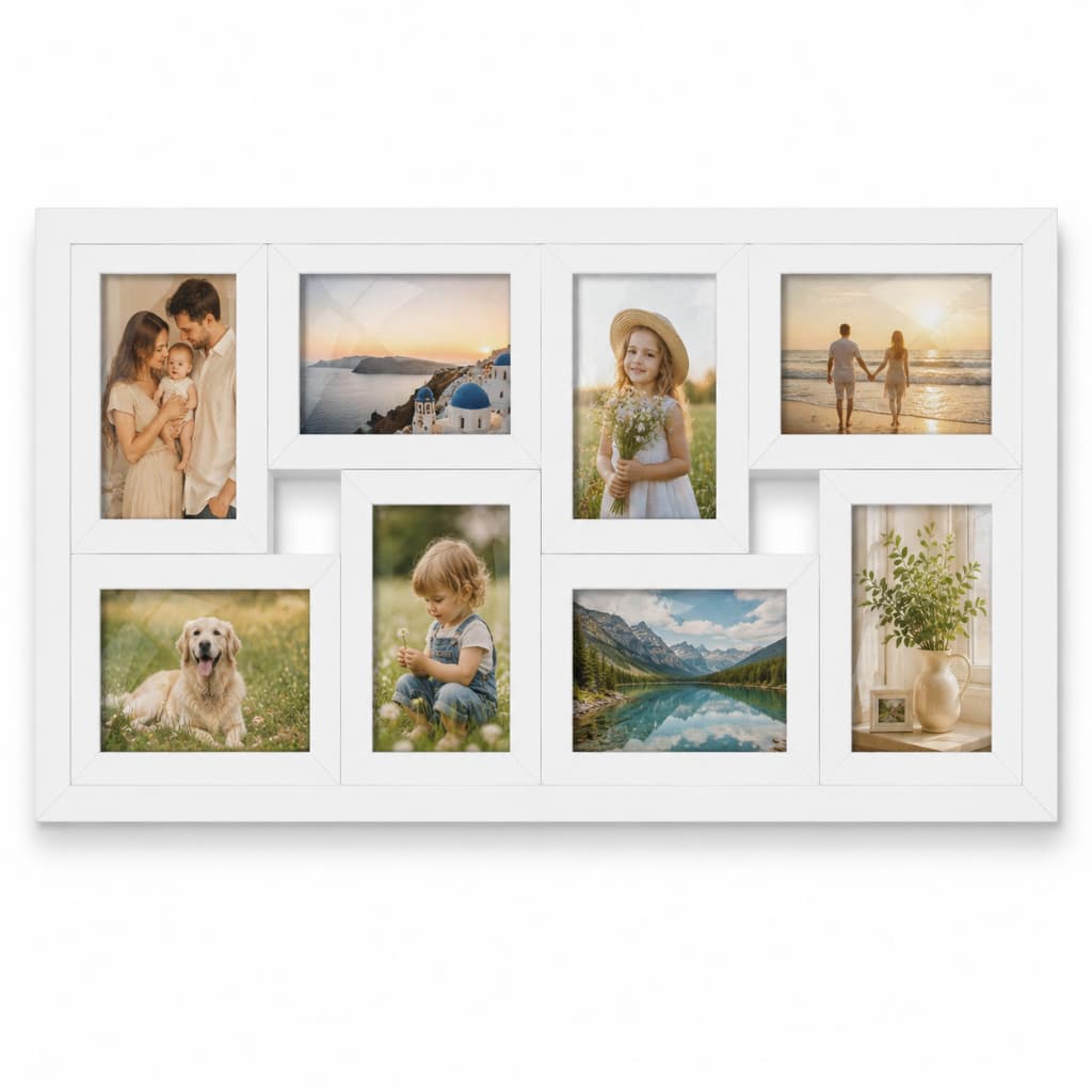 Mural 8 Fotos 10x15 com Vidro Quadro Multifotos Decorativo Parede Branco ou Preto