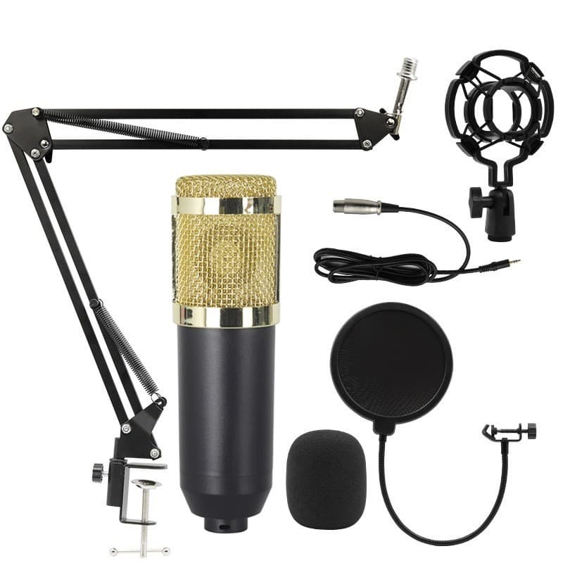 Kit Microfone Condensador Profissional Estúdio de Mesa para Criador Podcaster