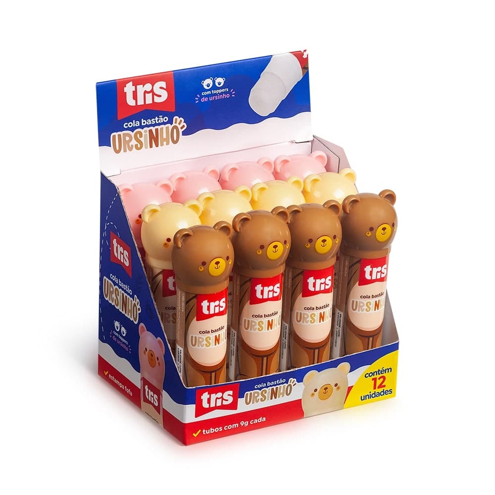 🧸🖍️ Cola Bastão Ursinho – 9g – Display com 12 Unidades – Tris