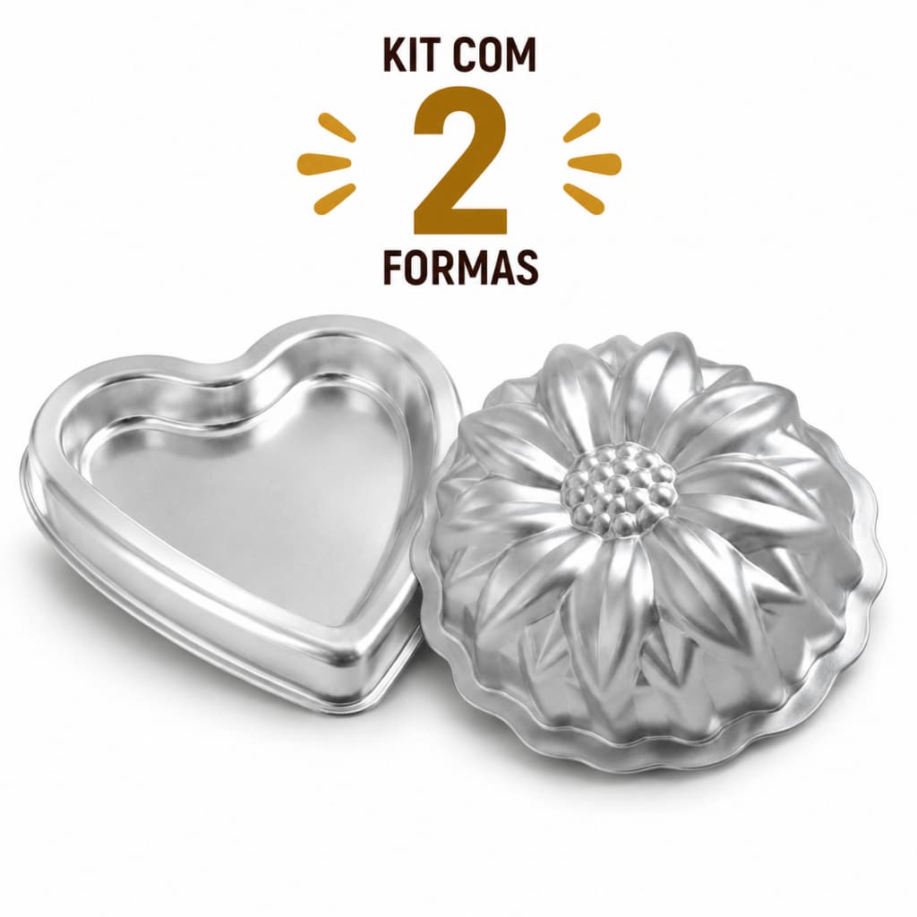 KIT COM 2 FORMAS DE BOLO DECORADO EM ALUMINIO BOLO GIRASSOL E BOLO CORAÇÃO BALLERINE
