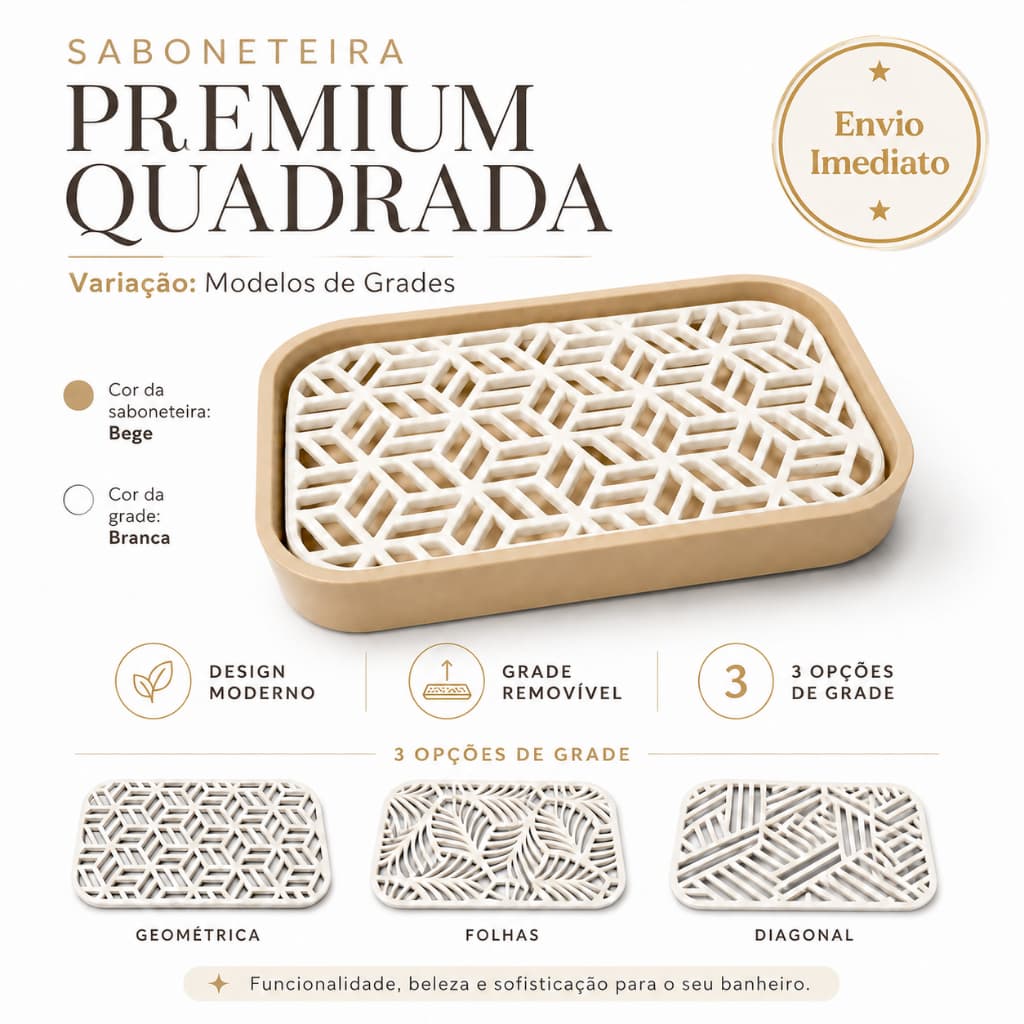 Saboneteira Premium Quadrada Dreno Inteligente Grade Removivel Banheiro Envio Imediato