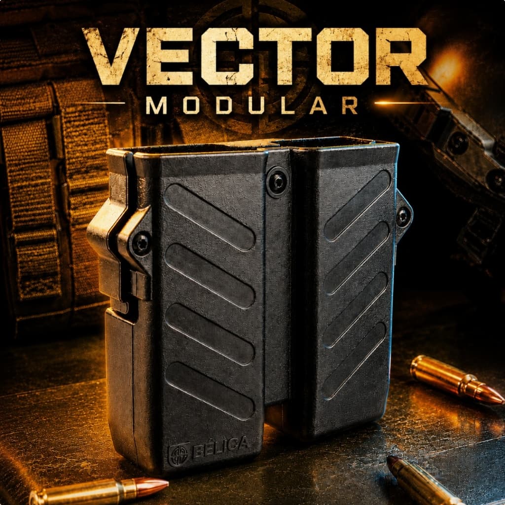 Porta Carregador Duplo Vector Bélica Militar Para Cinto Modular MOLLE Tático Resistente Velado Preto Universal Ajustável