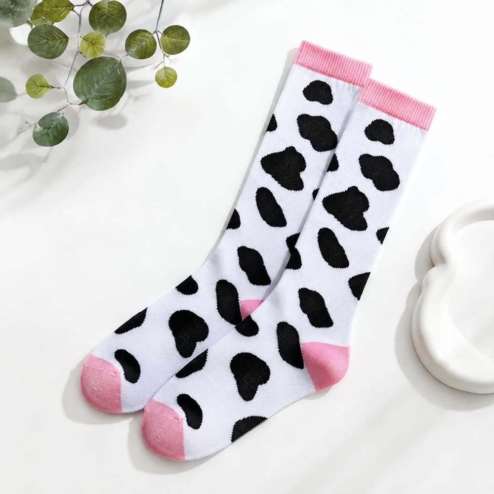 Kit 2 Pares Meia Feminina Vaquinha Cano Longo