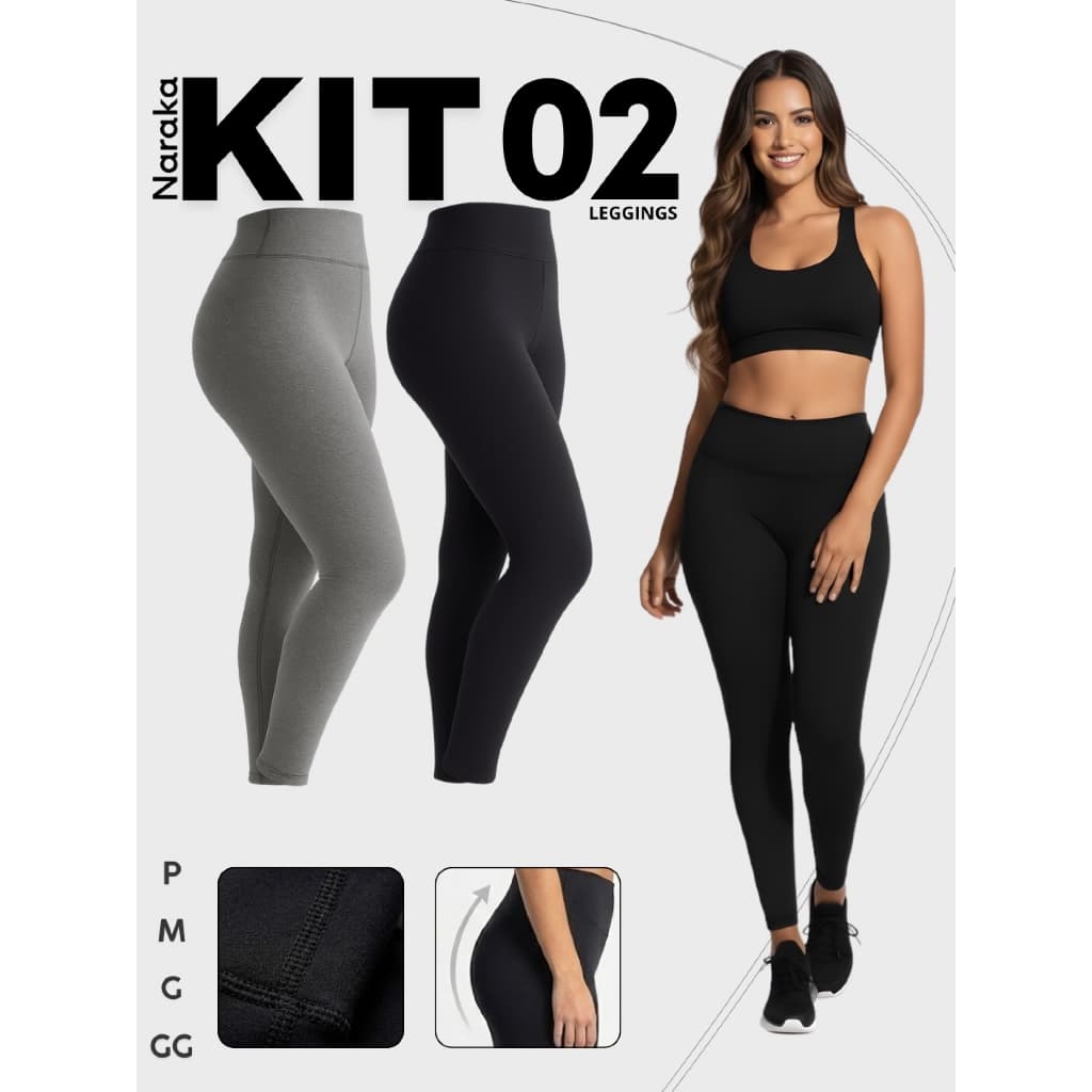 Kit 2 Calças Legging Feminina Fitness Cintura Alta Academia