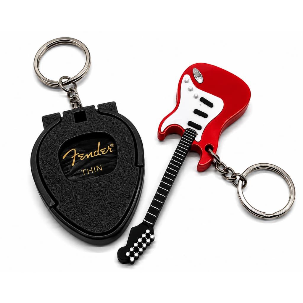 Kit Chaveiro Guitarra + Porta Palheta para Guitarra Violão Presente para Músico - Guitarrista - Estojo Mini Palhetas
