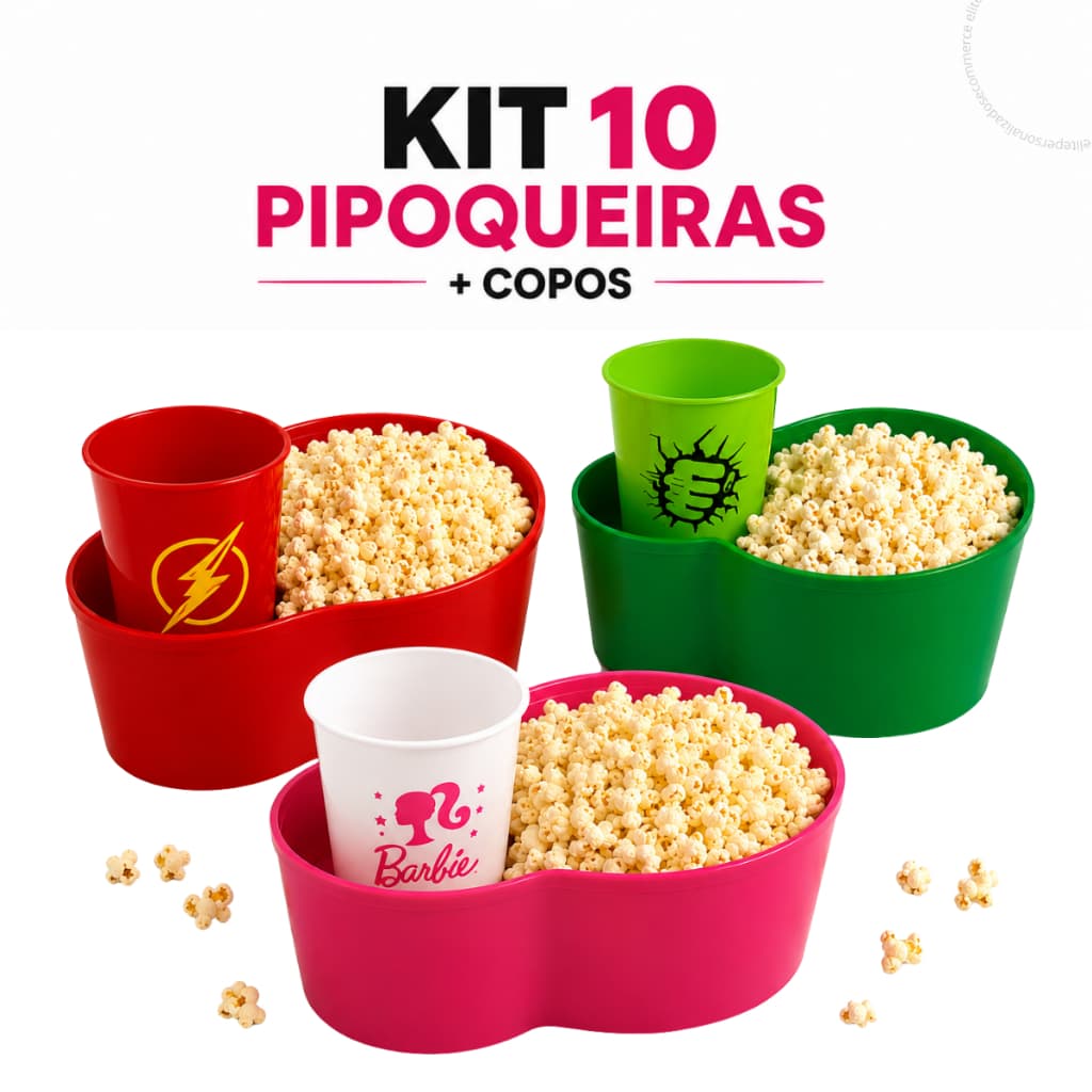 Kit 10 Pipoqueiras + 10 Copos Kit Festa Personalizado Escolha Seu Tema Lembrancinha Aniversário Infantil