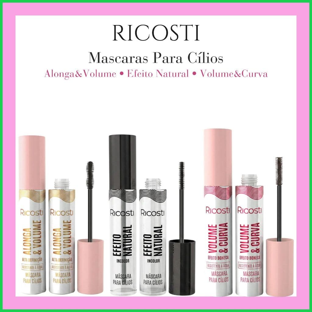 Máscara para Cílios Ricosti | Original | Alonga & Volume | Volume & Curva | Incolor