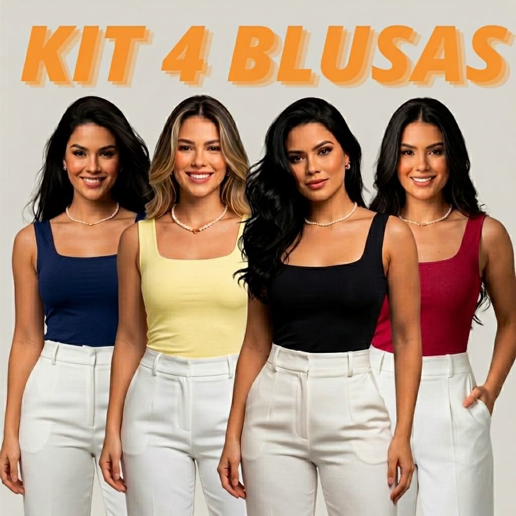 Kit 4 Regata Feminina Decote Quadrado Alça Larga Blusa Básica Suplex Premium Confortável Elegante Casual