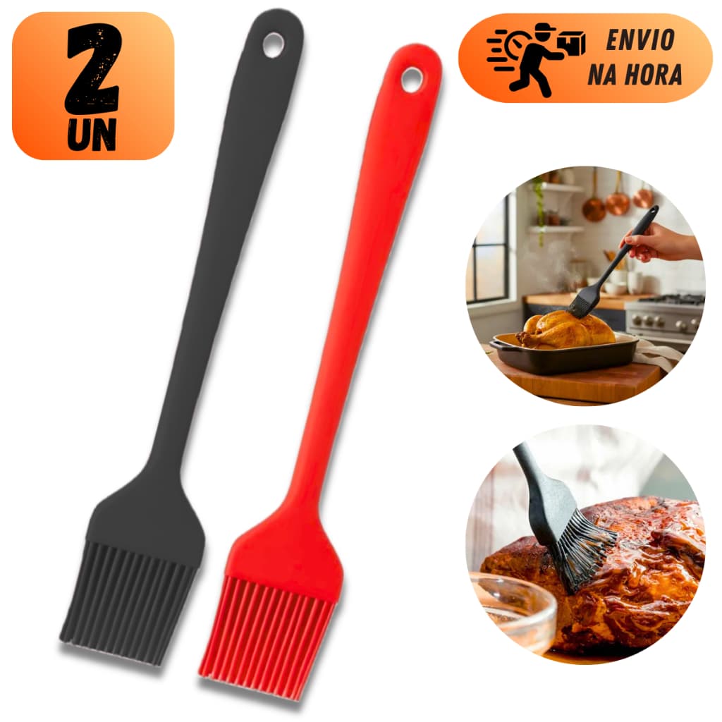 KIT PINCEL CULINÁRIO DE SILICONE PARA COZINHA UNTAR FORMAS PINCELAR ÓLEO MANTEIGA E TEMPEROS