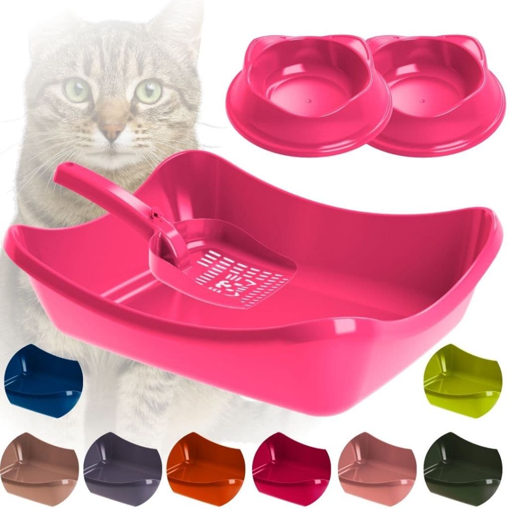 Kit Completo para Gatos Bandeja Caixa de Areia Pá Higiênica Comedouro bebedouro 4 peças Stark
