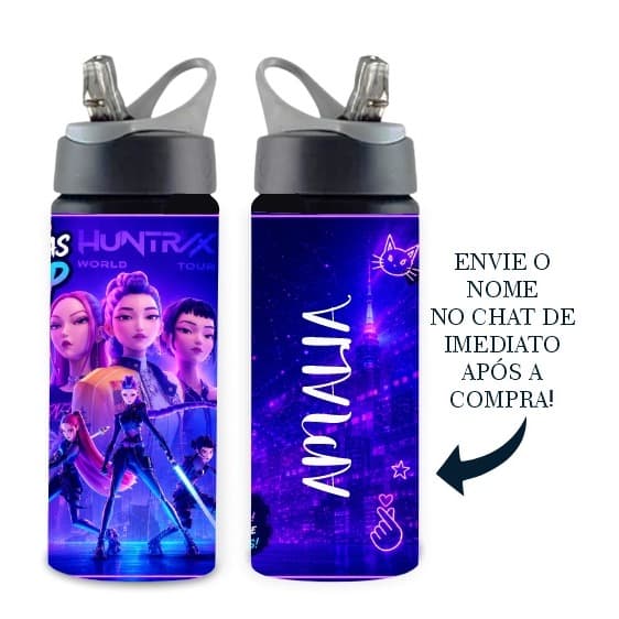Garrafa k-pop Squezee/Alumínio - 600 ml - Personalizada com Nome