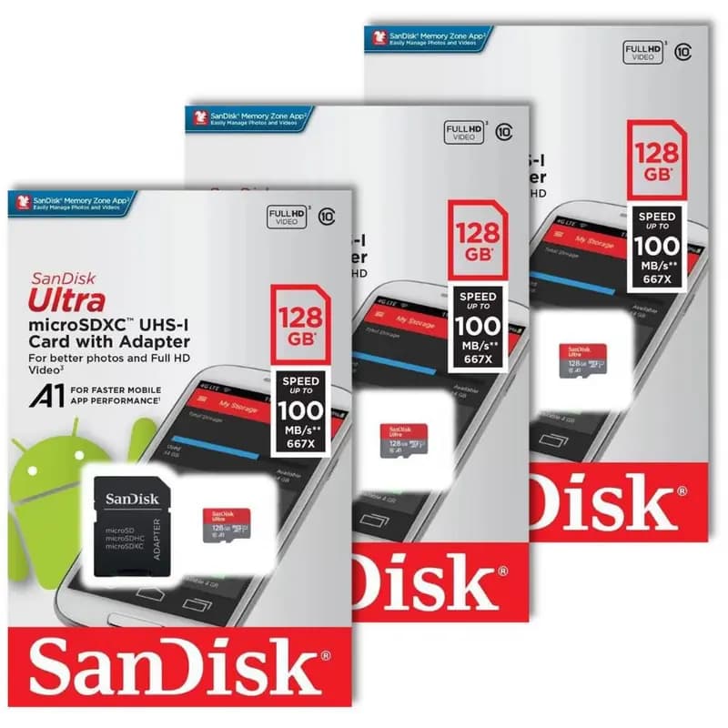 Kit 10 Cartões de Memória Sandisk 128GB Original Adaptador Micro SD Ultra 100mb/s Classe 10