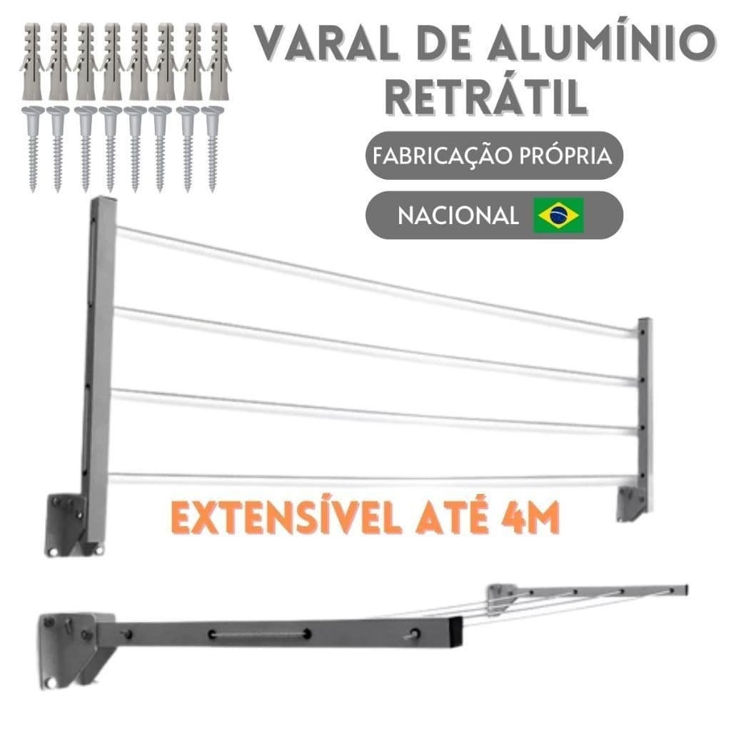 Varal Retrátil Dobrável Alumínio Ideal Apartamento e Lavanderia Fácil Instalação Premium Não Enferruja