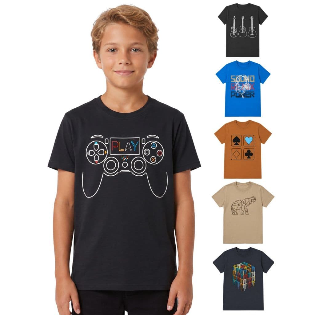 Kit 4 Camisetas Blusas Meninos Juvenil Curta Infantil Algodão Casual Confortavel Escola Sortidas