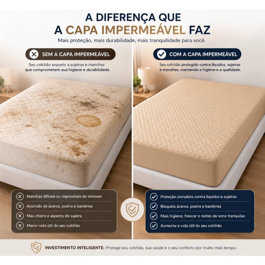 Capa de Colchão Impermeável Viúva 1,88x1,28m com Elástico Lavável Protetor de Colchão