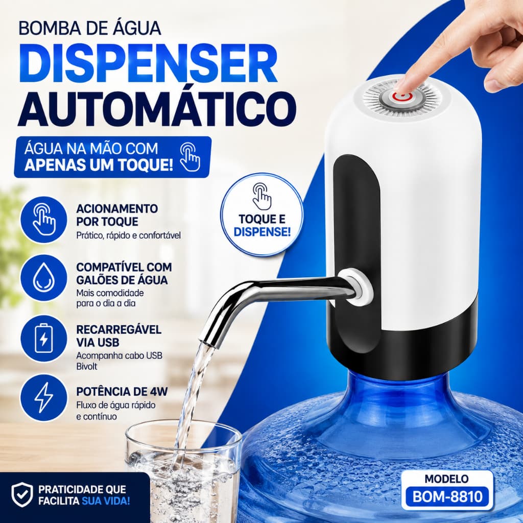 Bomba de Água Dispenser Automático para Galão USB Bivolt Alta Potência 4W