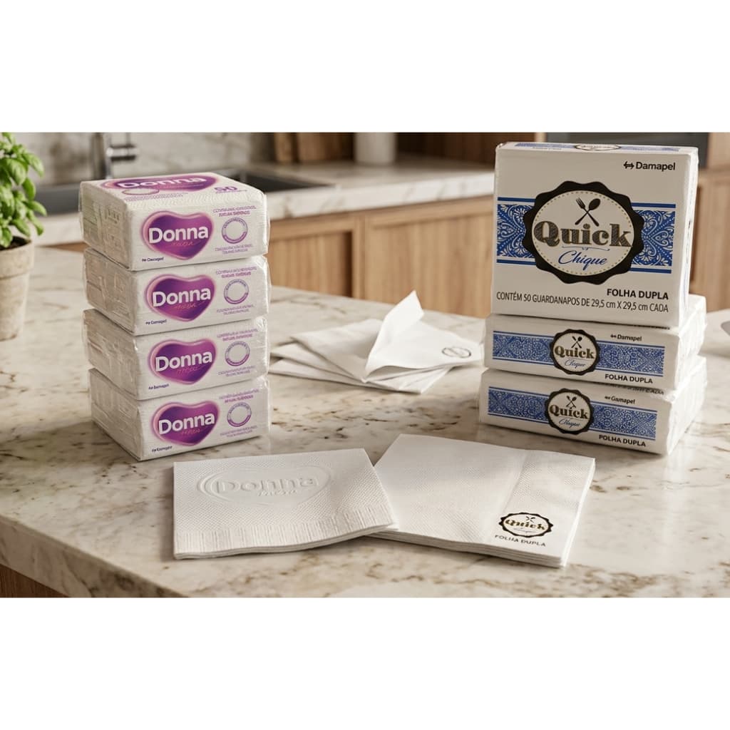 Guardanapo De Papel Atacado Damapel Quick Chique Folha Dupla 29,5cm Donna Mesa 19,5cm Kit 3 6 9 Unid