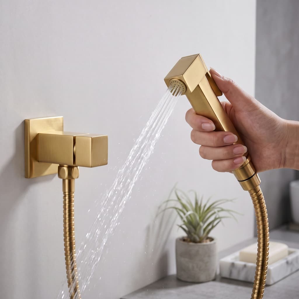 Ducha Higiênica Kit Banheiro Dourado, G1/2 Com Pulverizador Bidê Montado Na Parede, Peças Principais em Metal