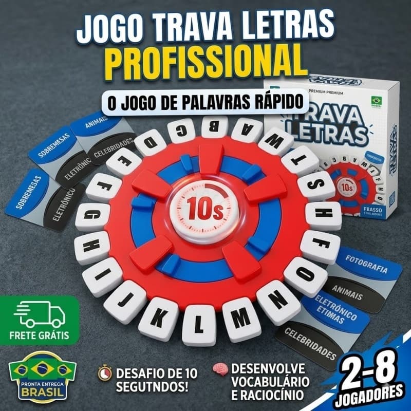 Jogo Stop Caça Palavras Interativo Familiar Brinquedo Grande 24cm Idioma Português