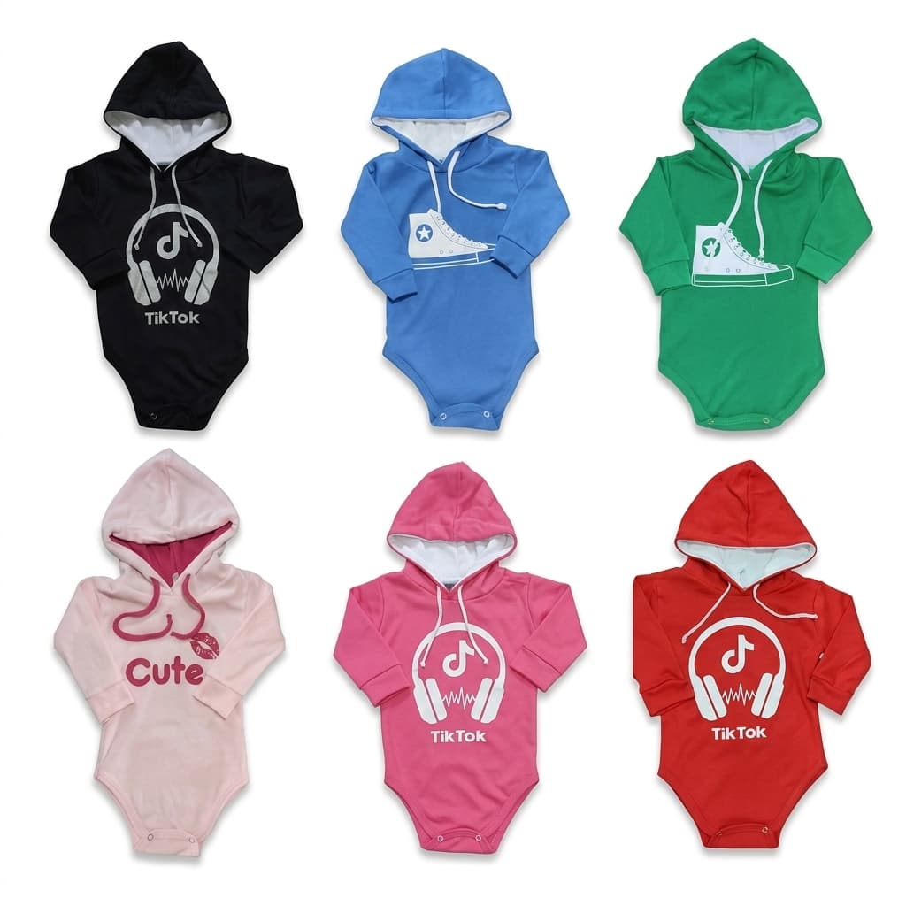 Body Bebê Capuz Manga longa Inverno 100% Algodão