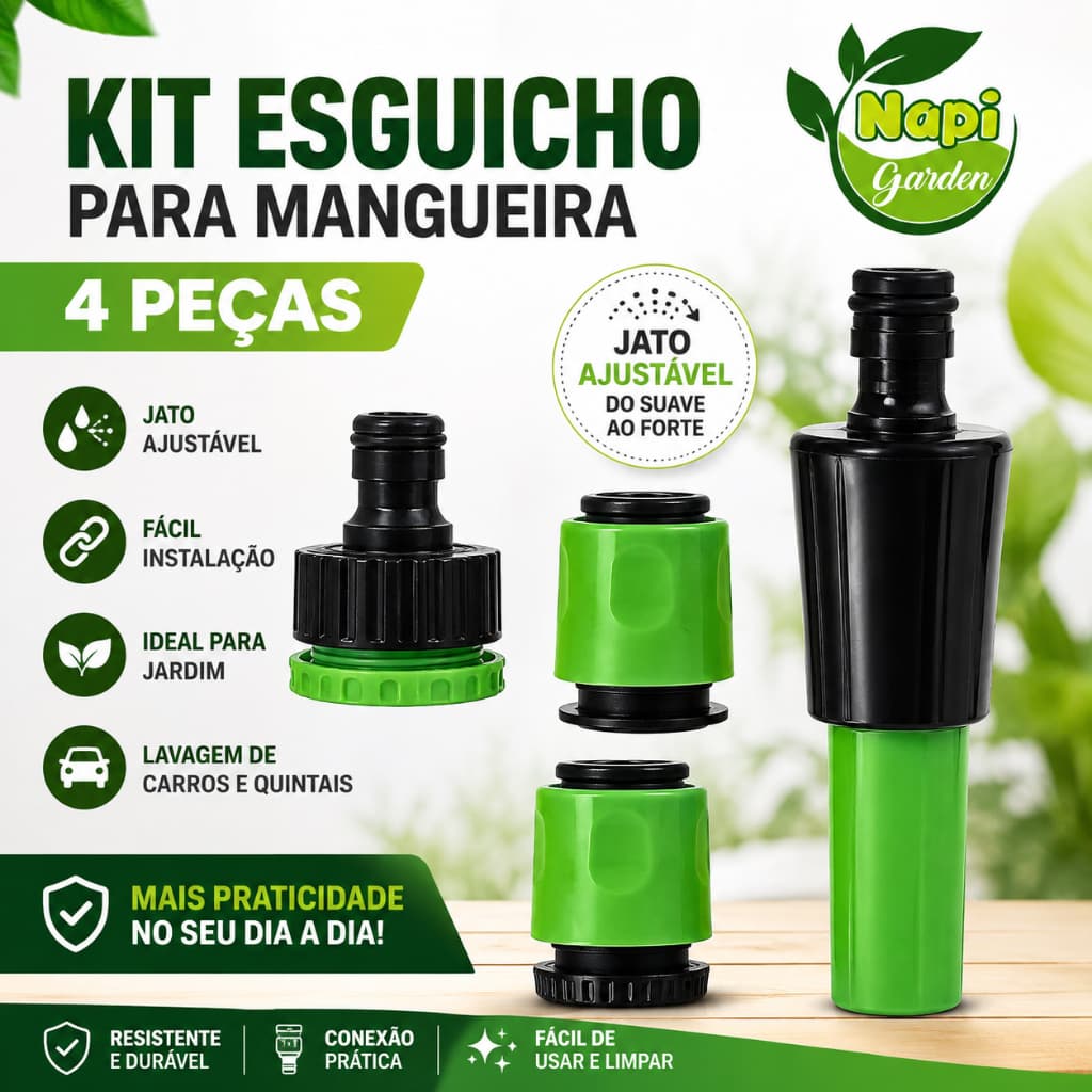 Esguicho Kit para Mangueira Ajustável Kit 4 Peças Conector para Jardim Lavagem Carro Quintal