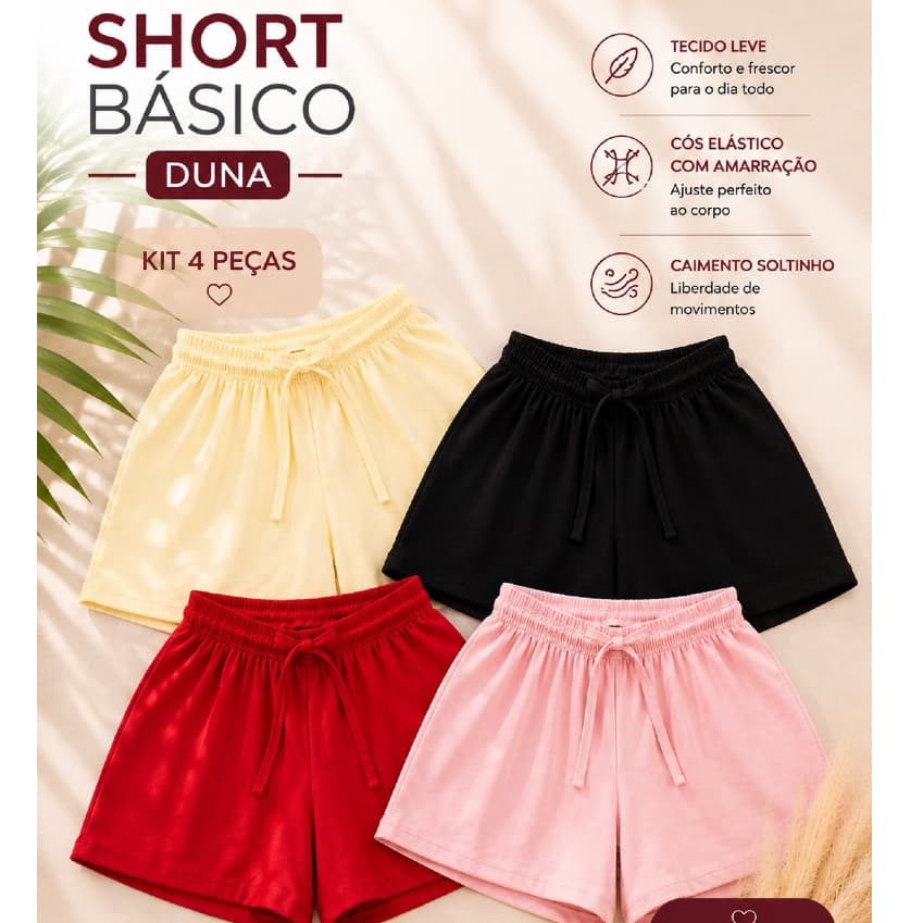 kit Short Duna  Feminino Plus  Shorts Confortavel Basico Com Bolso Praia Cores SORTIDAS