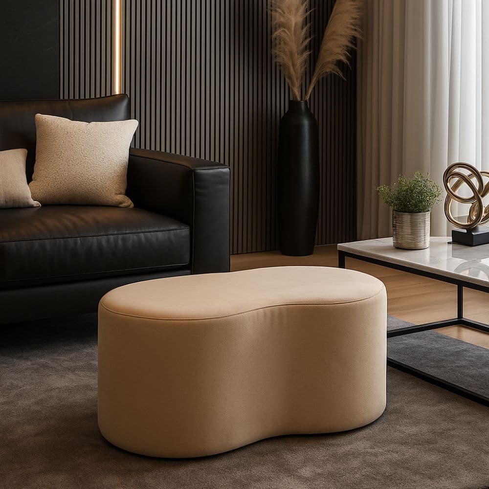 Puff Orgânico Terry Curvo 100cm Puf Banco Decorativo Para Sala Living Closet Requinte Suede Bege