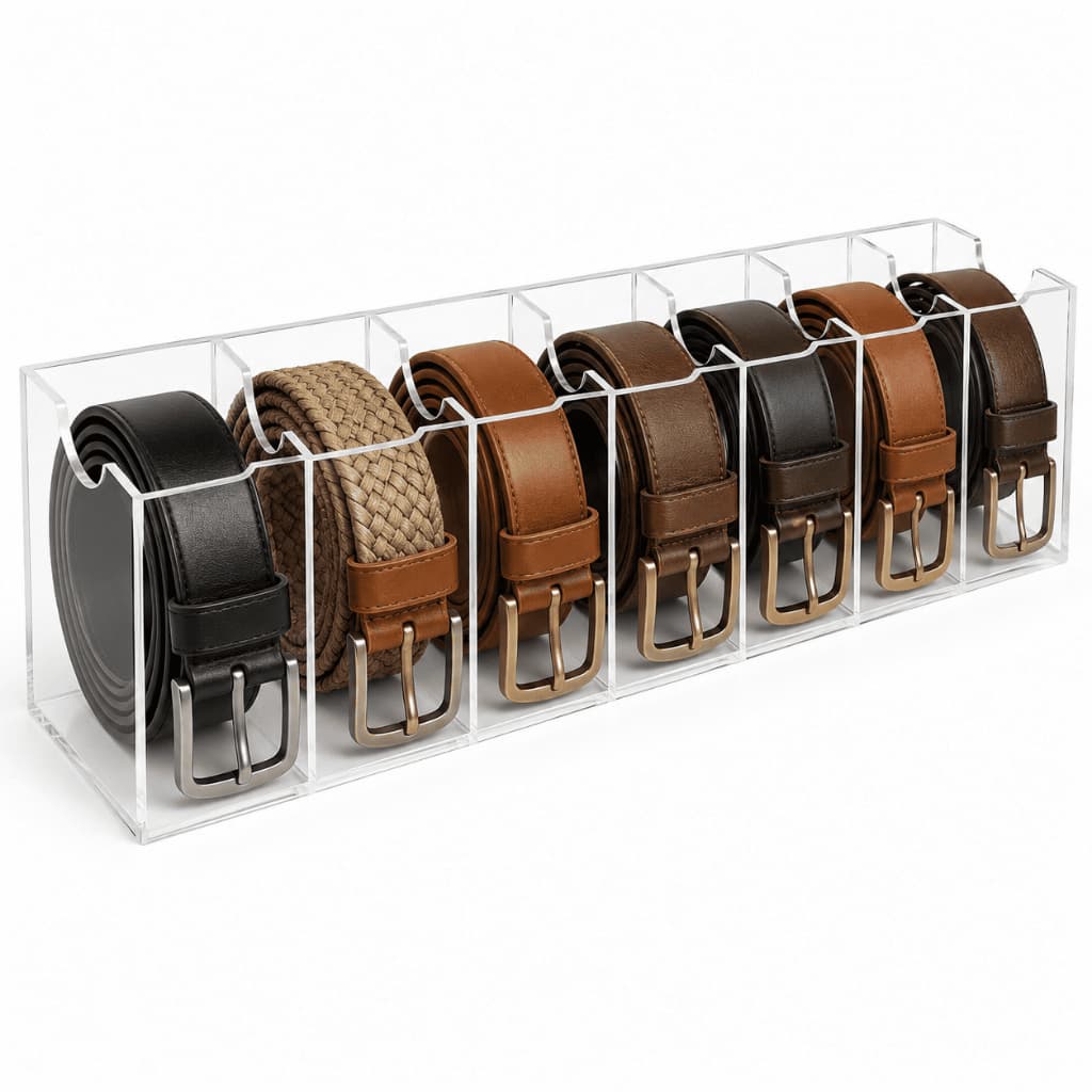 Suporte Organizador Cintos Acrílico Transparente 7 Divisórias Closet Guarda Roupa Gaveta Expositor