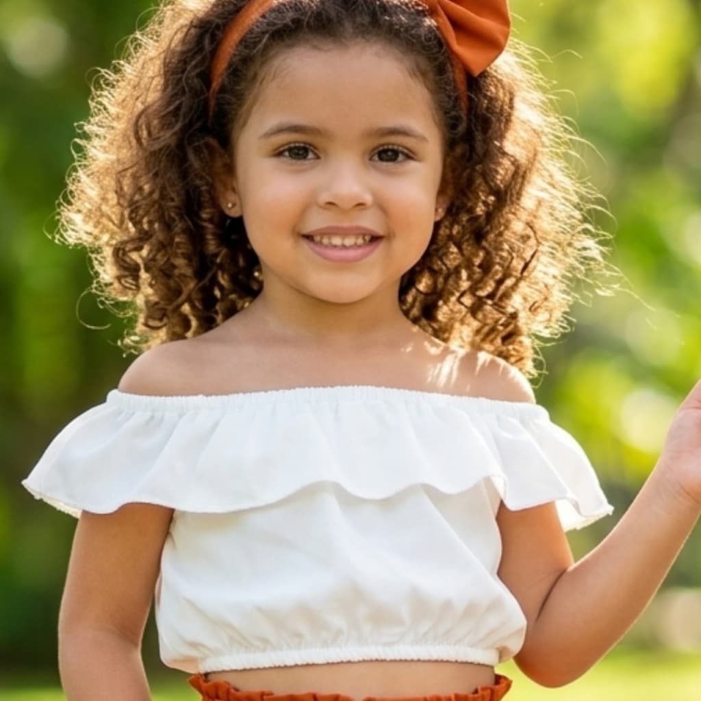 Conjunto Blusa ciganinha e saia Roupa Infantil Menina Verão Feminino  - moda infantil Feminina look casual Blogueirinha