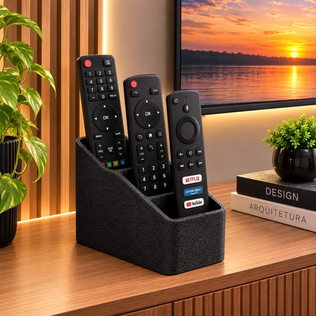 Suporte Organizador porta Controle Remoto Tv Ar Condicionado Para 3 controles, Remotos Minimalista Preto