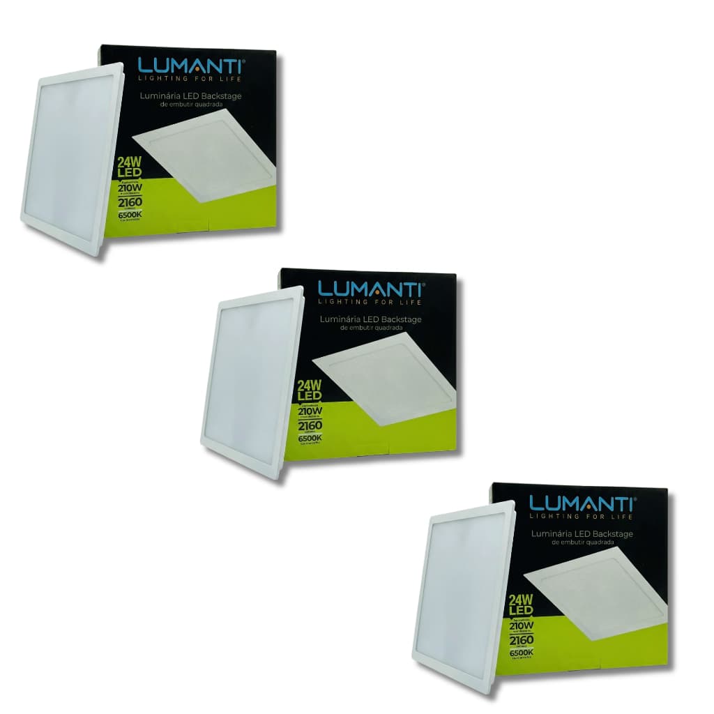 Kit 3 Painel Led Embutir 24w 6500k Quadrado Lumanti