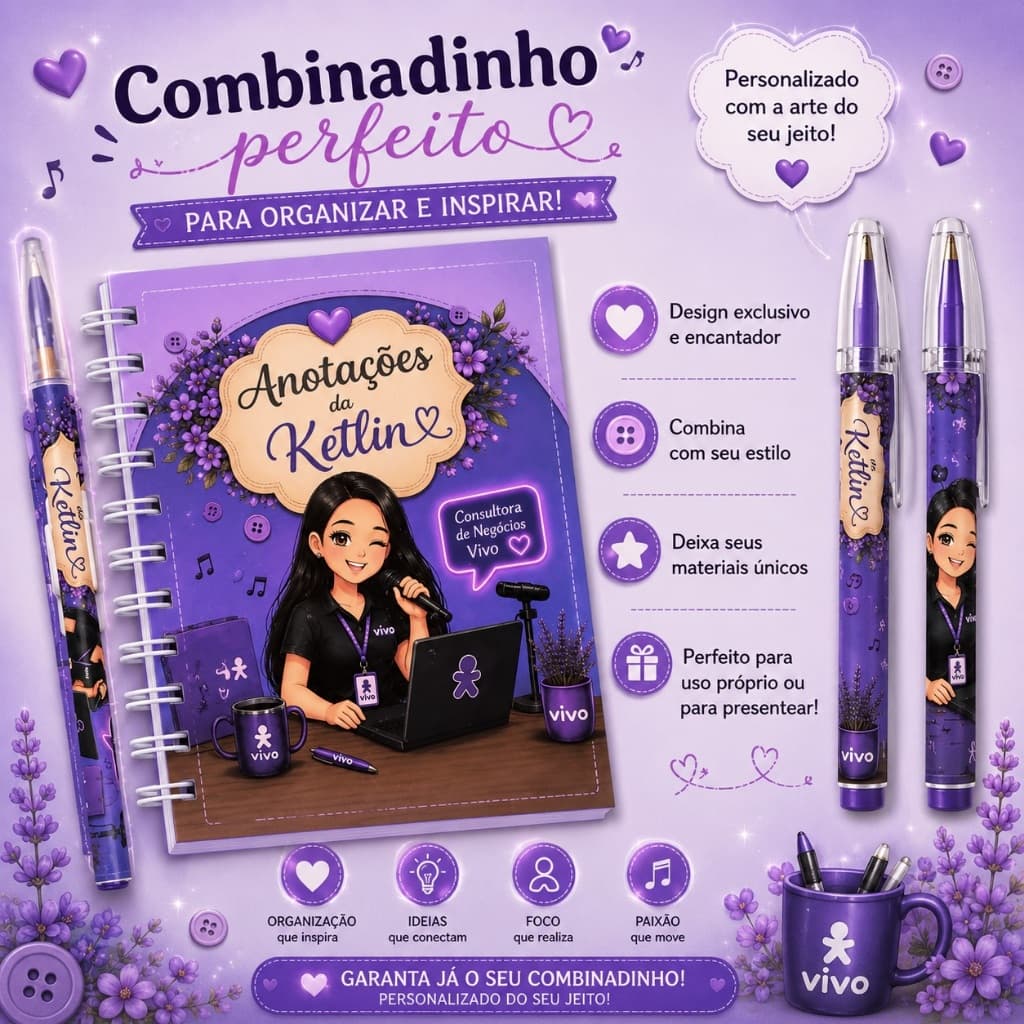 Kit Combinadinhos Perfeitos 💕 Bloco de Anotações + Caneta Personalizada | Presente Criativo