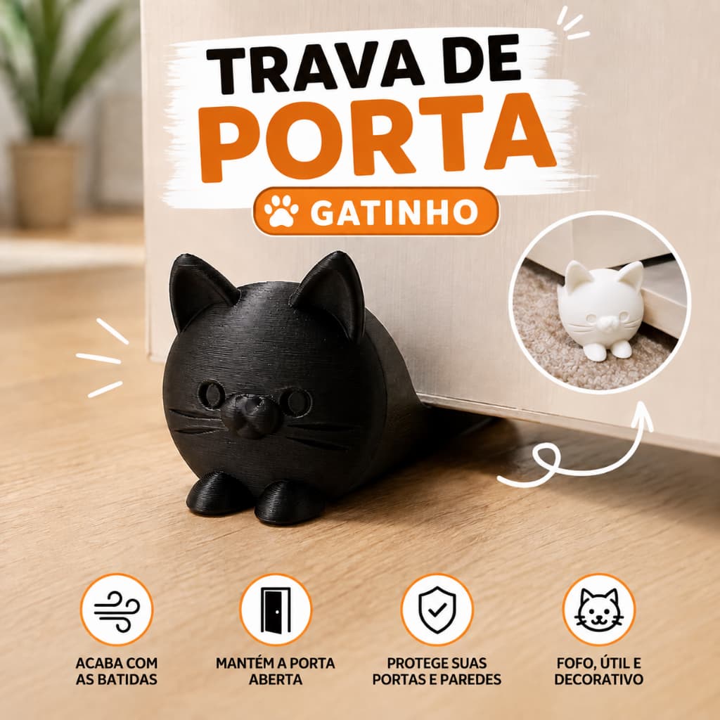 Trava de Porta Gatinho Gato Cunha Calço Batente Aparador Antiderrapante Decorativo