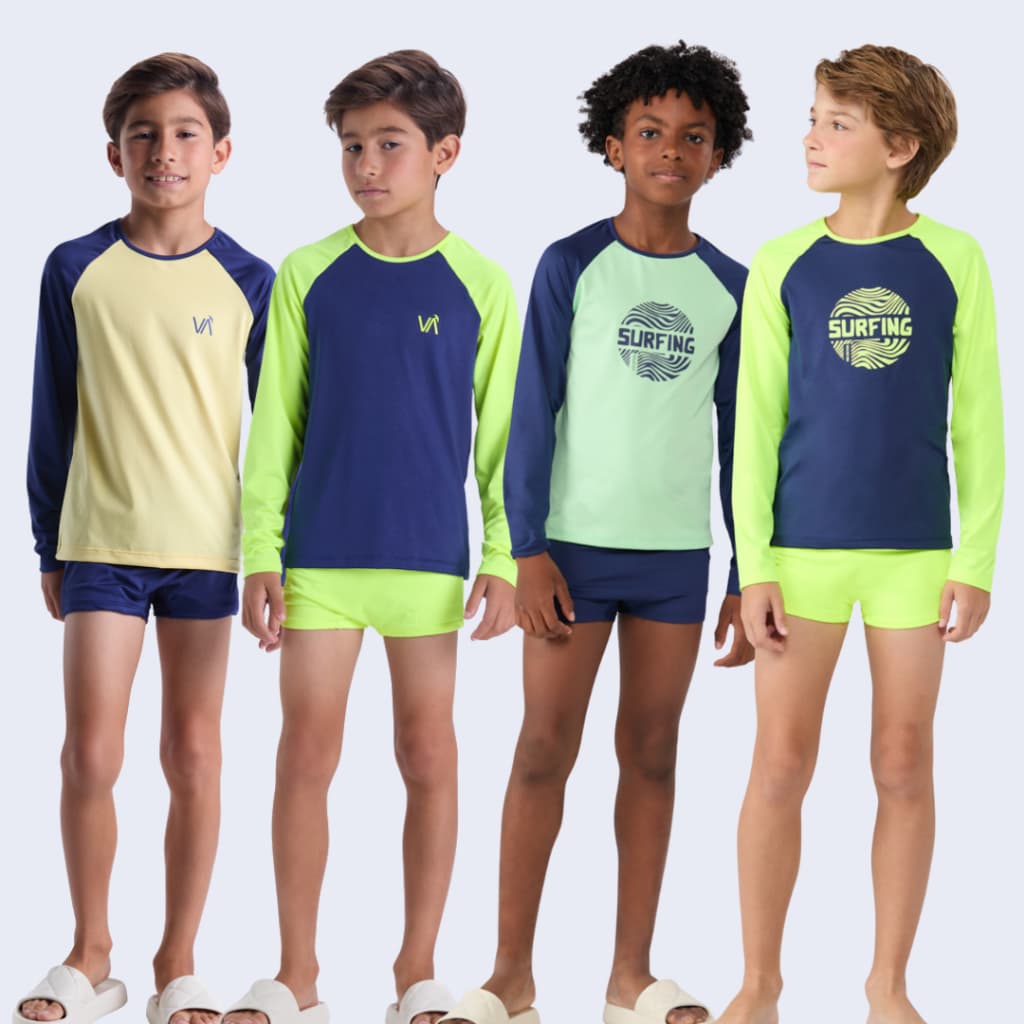 Conjunto Moda Praia UV50+ Infantil Masculino Raglan Surf