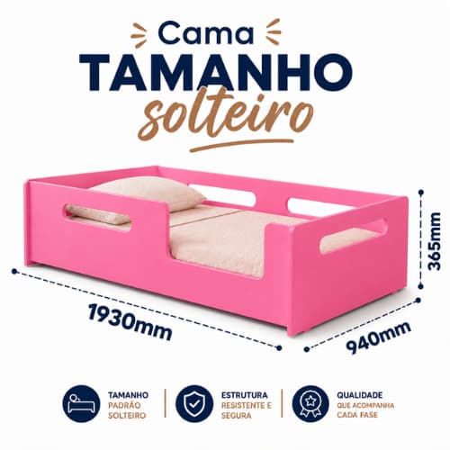 Cama montessoriana solteiro rosa quarto de menina modelo montessori grades de proteção baixa