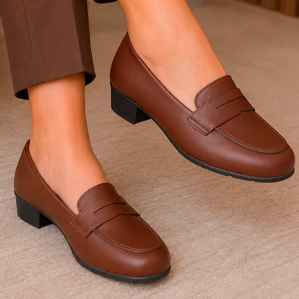 Mocassim Feminino Salto Baixo Leve Confortável Trabalho Casual Vilaze
