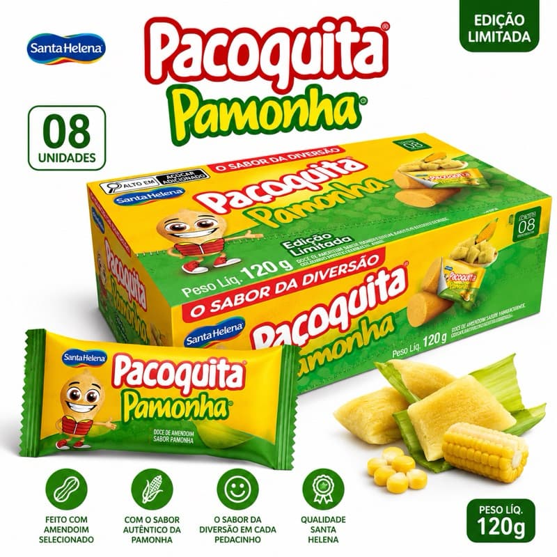 Paçoquita Pamonha Santa Helena 120g Caixa c/08 Unidades Doce de Amendoim Rolha Embalada 120g