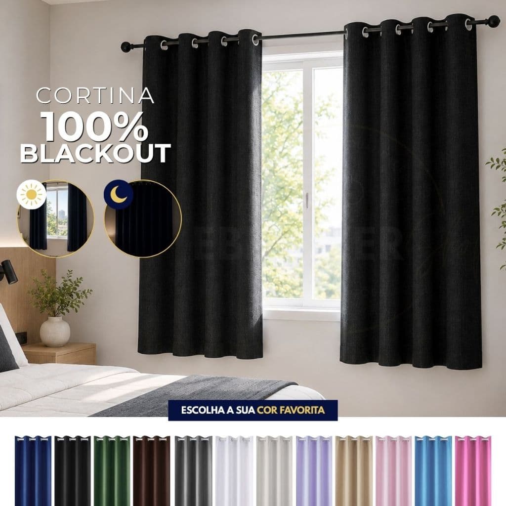 Cortina Blackout De Pvc 2,20m X 1,30m Corta Luz Blecaute Janela Quarto Sala Escritório Várias Cores