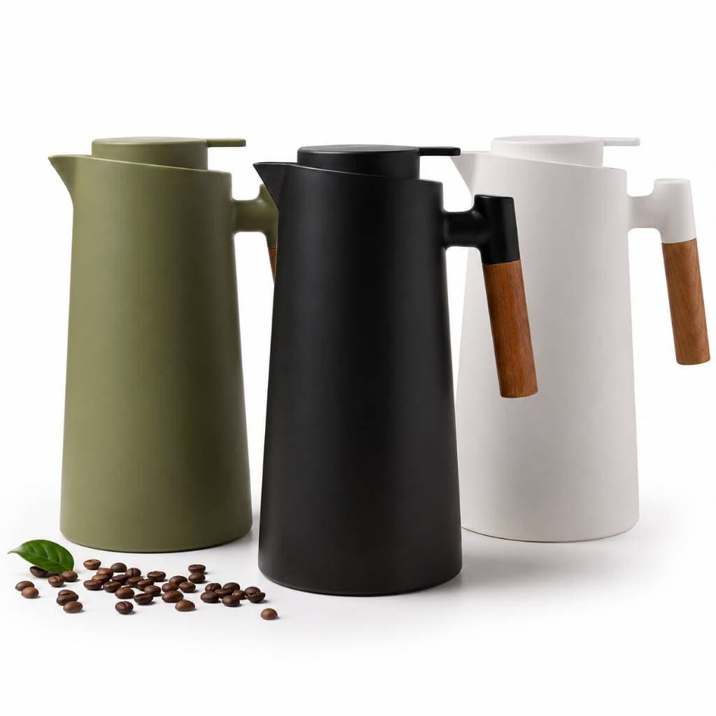 Garrafa de Café Térmica 1 Litro Chá Cabo Madeira De Mesa Design Moderno Elegante