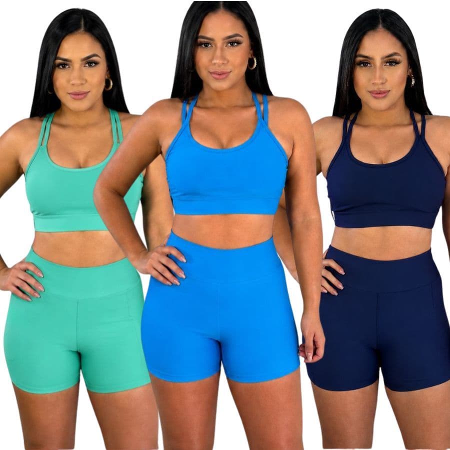 Conjunto Fitness Feminino Short e Top ZERO TRANSPARENCIA Tecido Suplex Premium Moda Fit Liso Básico Lançamento 2026