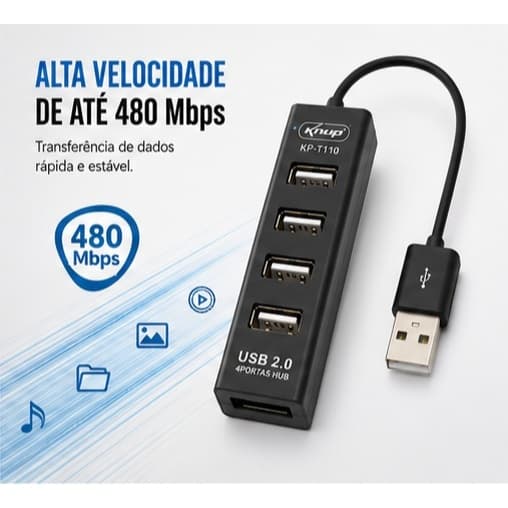 Hub USB 2.0 Knup KP-T110 com 4 portas USB