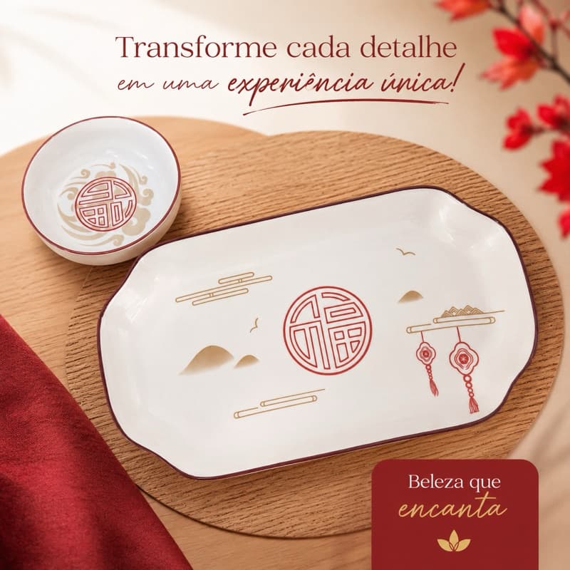 Travessa Oriental 30x17 cm em Cerâmica