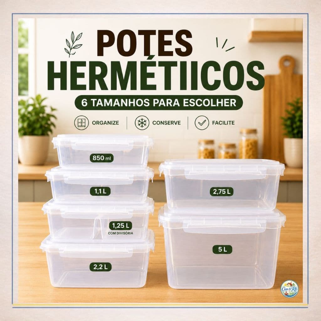 Pote Hermético com Travas Organizador Mantimentos Alimentos Cozinha Pote Plástico Transparente Easy Lock BPA Free