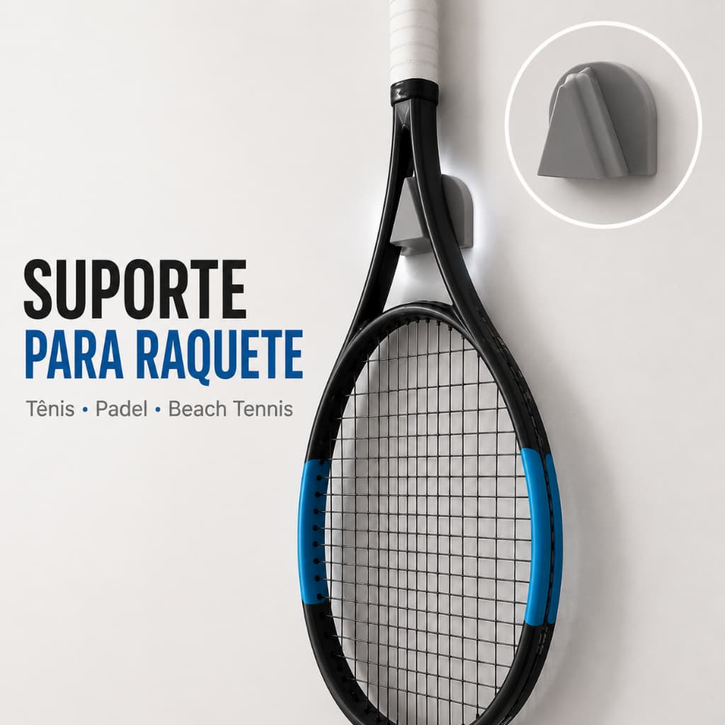 Suporte de Parede Raquete Tênis Padel Beach Tennis Sem Furo