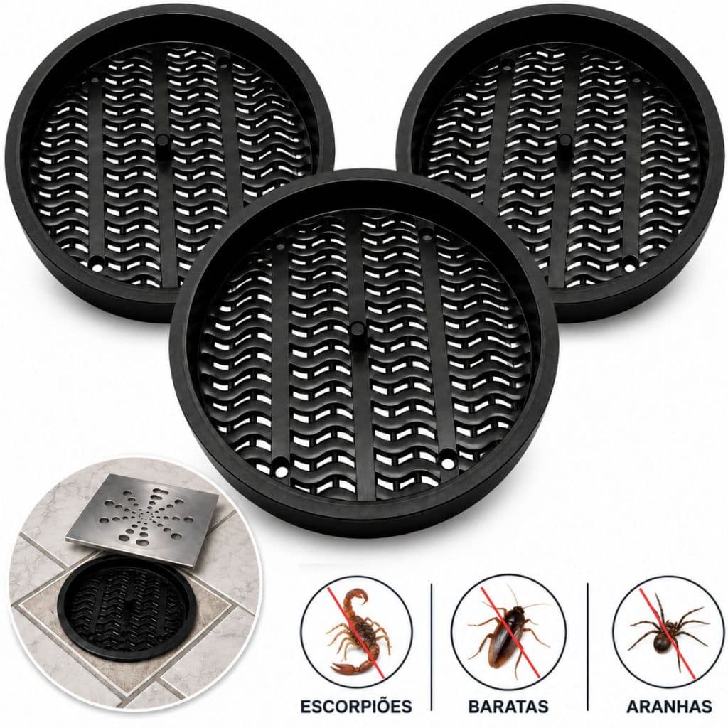 Kit 3 Tela Ralo Protetor Contra Insetos Barata 10cm Anti Inseto Escorpião