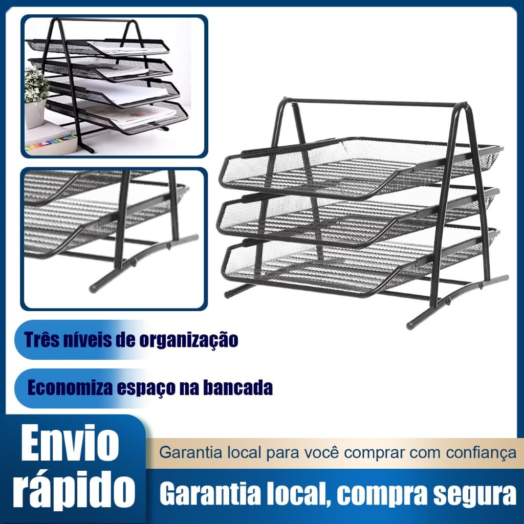 Organizador de mesa para escritório bandeja de documentos em malha de ferro 3/4 camadas removível suporte para papéis A4