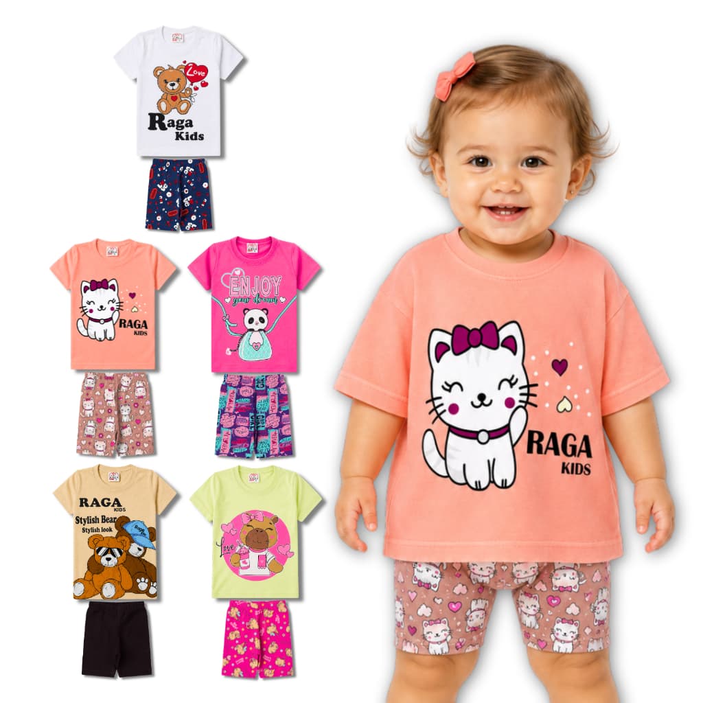 Kit 5 Conjuntos Roupa Infantil Juvenil Menina Verão 10 Peças 5 Blusas + 5 Shorts Sortidos Tam 1 ao 14