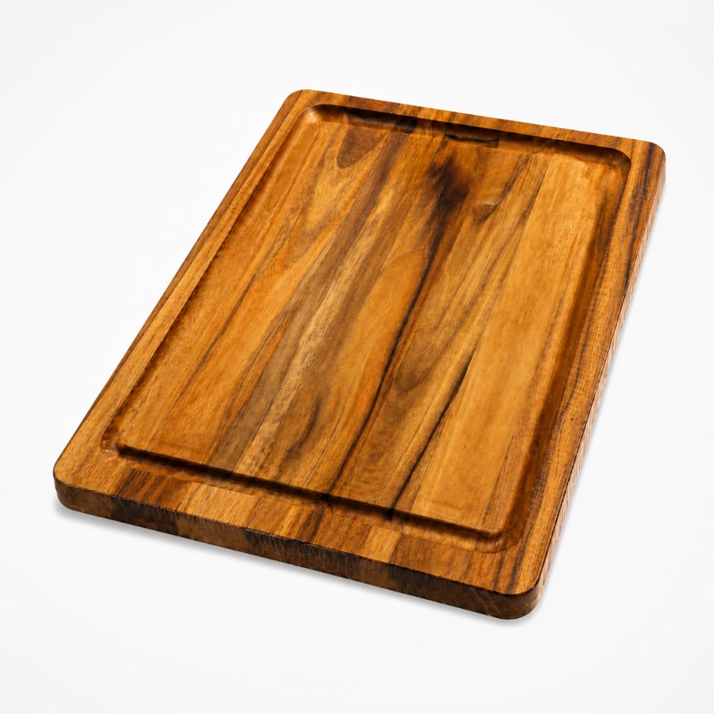 Tábua de Madeira Teca 40cm 2 em 1 Bandeja e Corte Churrasco Cozinha Premium